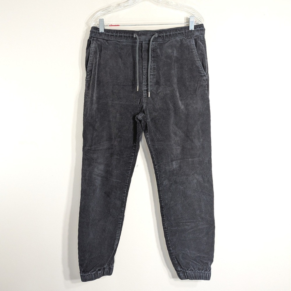 American Eagle Gray/Black Corduroy Joggers; Elastic Waist Drawstring Pockets